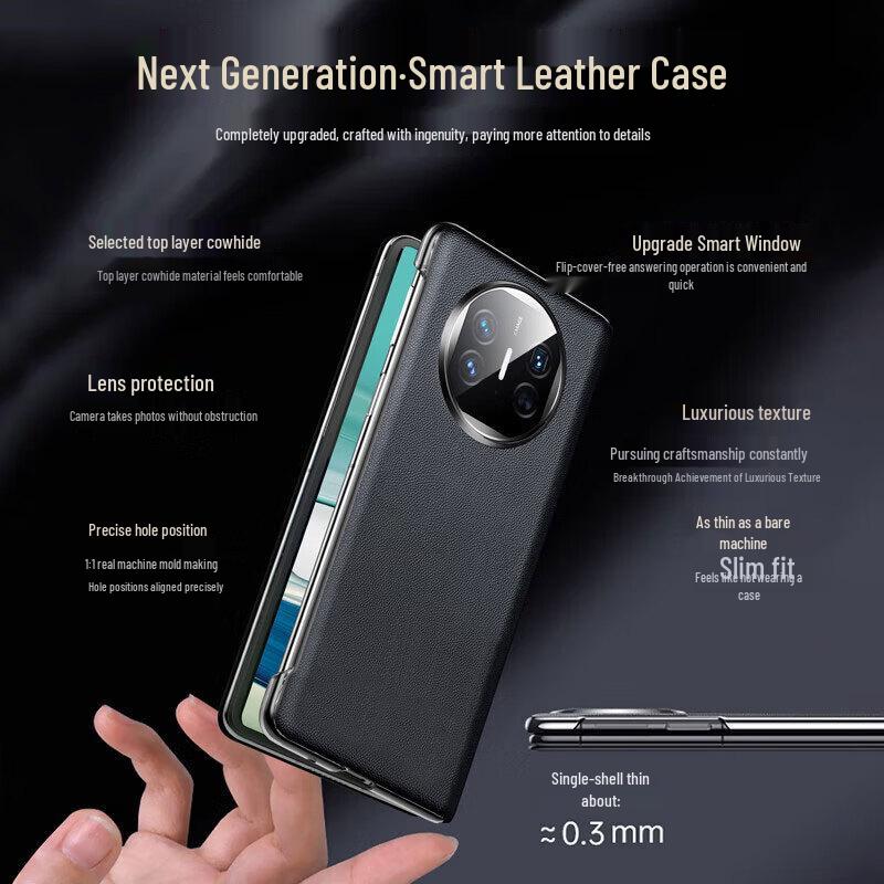 EDDGA Top Grain Leather Smart View Flip Phone Case for Huawei