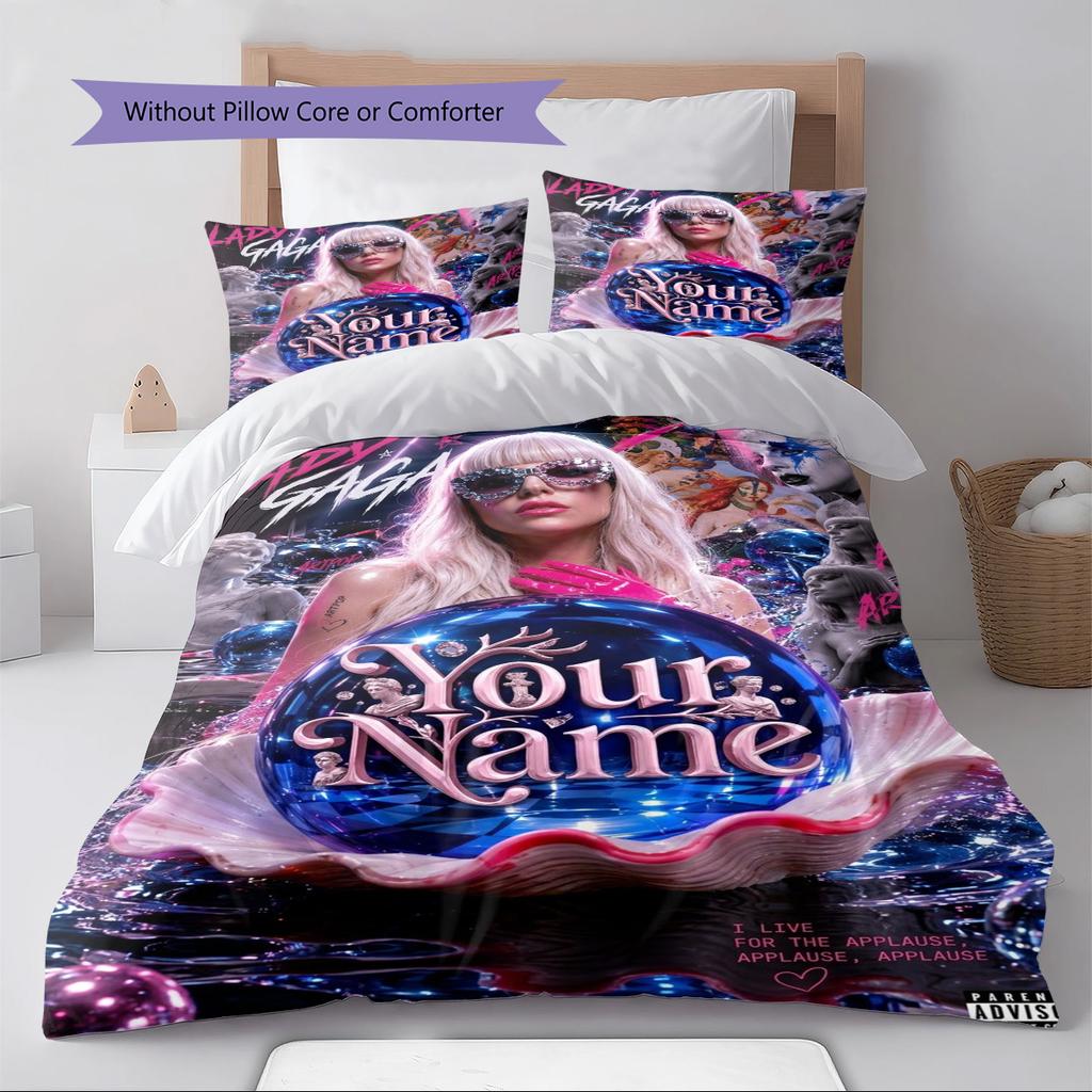 Name Benutzerdefiniert Gaga Poster Muster Bettwäsche Set Bettbezug Kissenbezug Heimdeko Geschenk (1 Bettbezug + 2 Kissenbezüge, ohne Füllung)