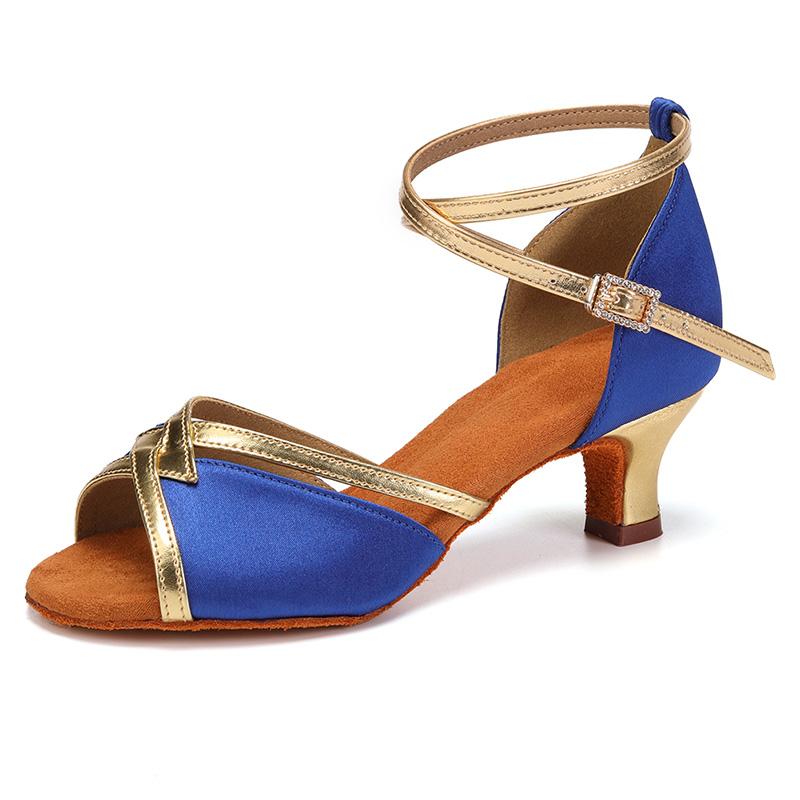 

Взуття для латиноамериканських танців Атласні босоніжки Жіноче взуття для латиноамериканських танців Професійна м’яка підошва Високі підбори Зручна стійка 41 синій