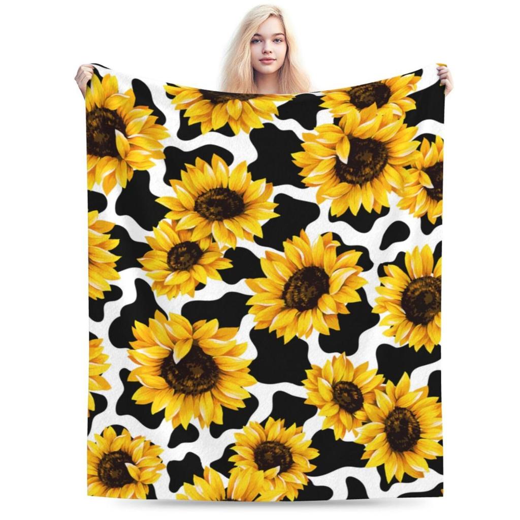 Creative Sunflower Theme digital-printed polyester Bedroom velvet flannel cover blanket Fleece soft sofa cover blankets for beds