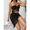 Sexy Tassels Bikini Women's Swimsuit 2 Piece Swimwear Female Outfits Halter Top High Slit Skirt Set Beachwear Bathing Suits
