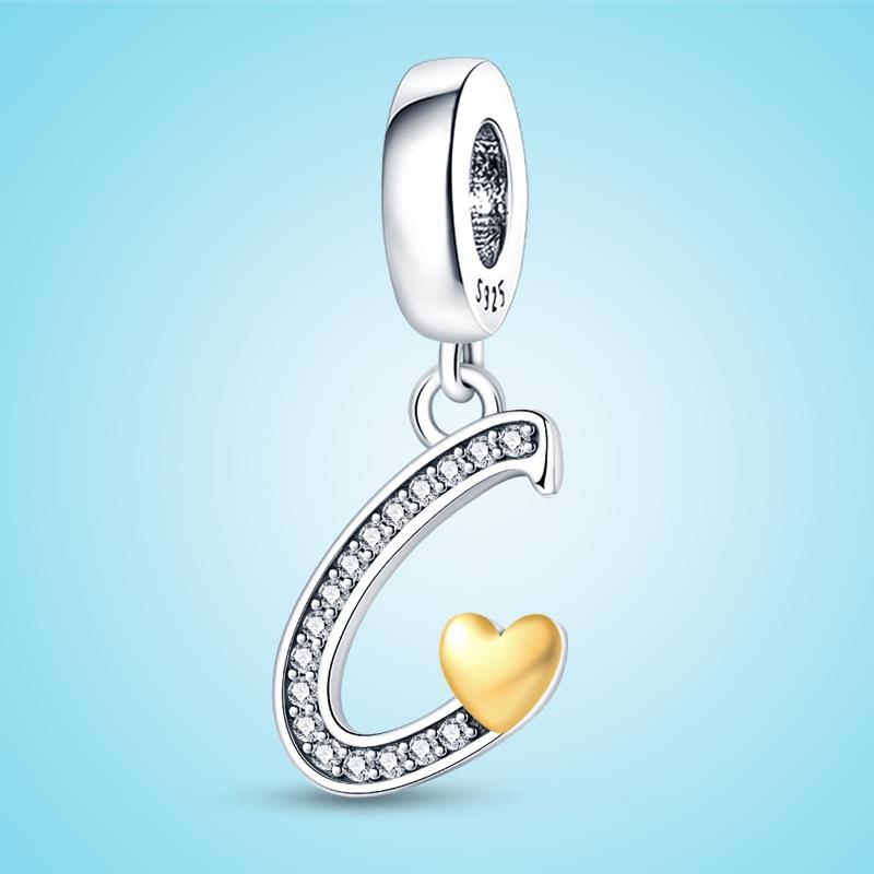 Marke Neueste Ankunft Kompatibel Mit Kupfermetall Authentisch Original Armbänder 26 Alphabet A-Z Buchstaben Kupfermetall Anhänger Perlen Komponenten Perle