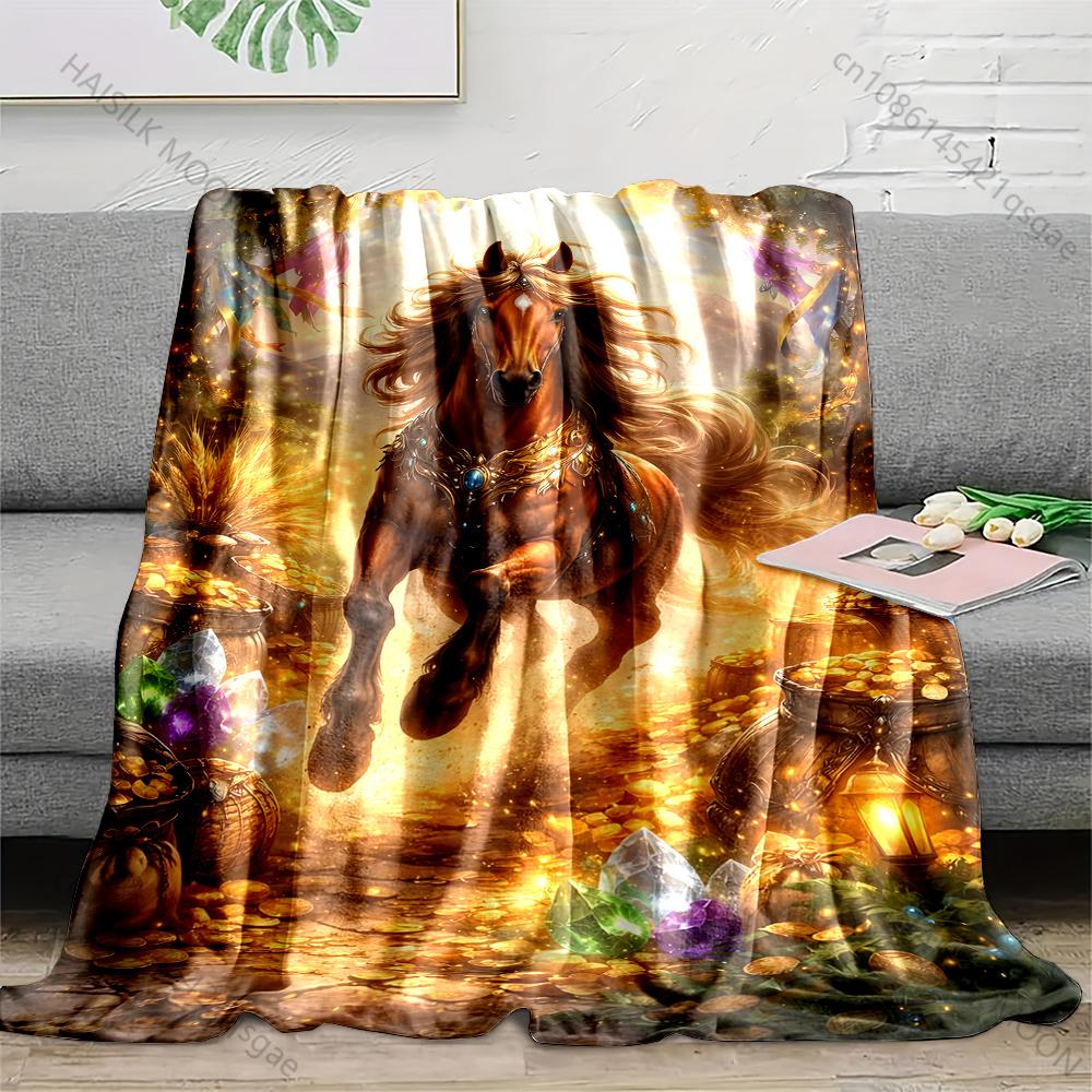 

Multiple sizes Horse running in golden forest Blanket Suitable for Home Bedroom Sofa Travel Camping Blanket Various Sizes Gifts 75x100cm