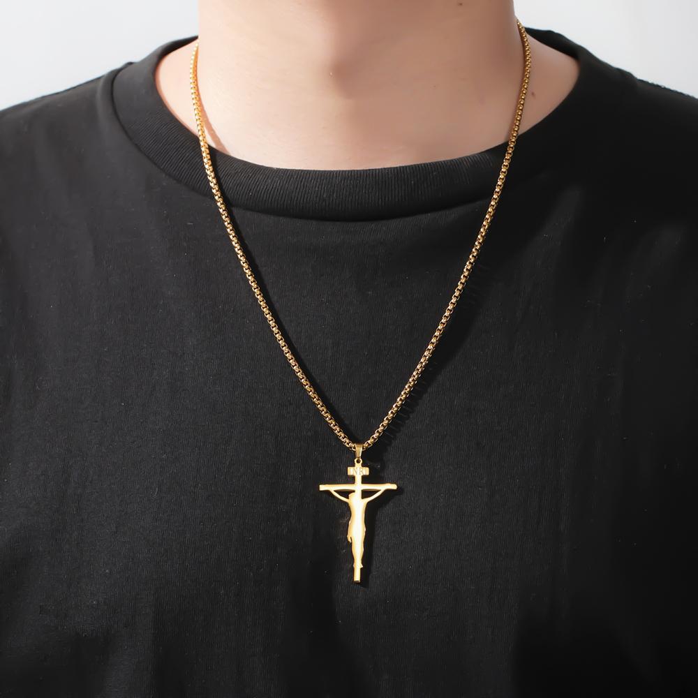 Dawapara INRI Crucifix Jesus Cross Pendant Necklace Christian Catholic Men Faith Necklace Stainless Steel Jewelry