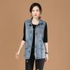Damen Frühlings-/Herbst-Denim-Weste mit Stehkragen, lässig, ärmellos, mittellang, mit Bindung vorne