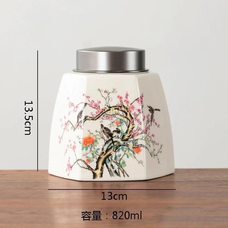 Retro Hand Painted Ceramic Tea Jar Tea Box Alloy Cover Sealed Moisture Proof Jar Tea Canister Candy Jar Household Teas Container