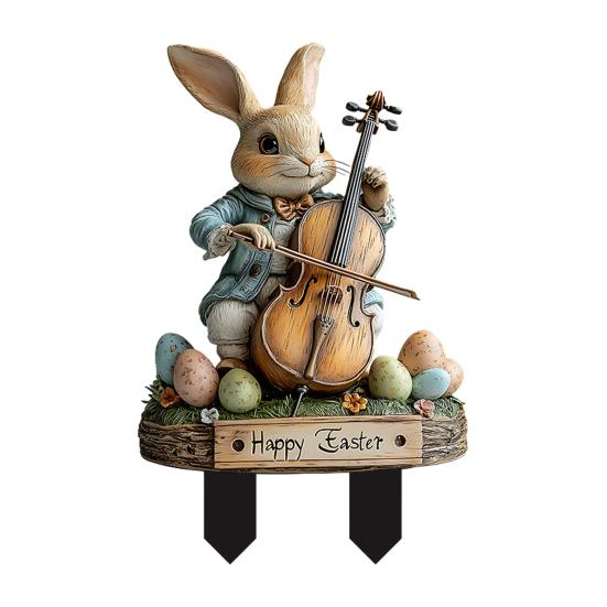 Easter Bunny Garden Stake Rabbit Playing The Violin Yard Art Stake Happy Easter A