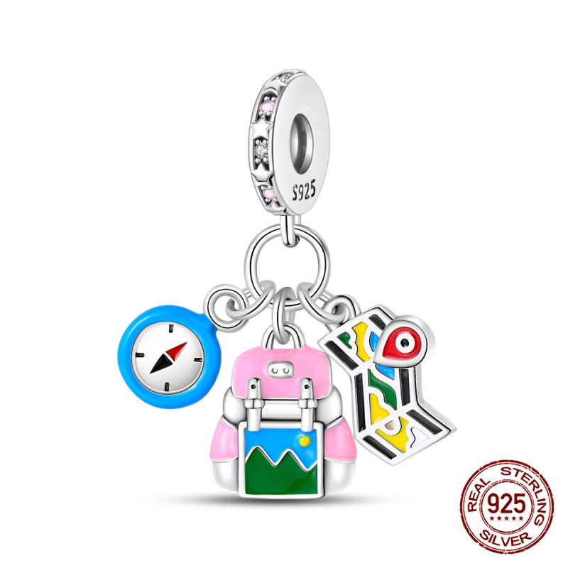 Original 100% Copper Pocket Watch Beads Camera Adventure Backpack Charms Fit Bracelet Diy Jewelry Making Women Gift