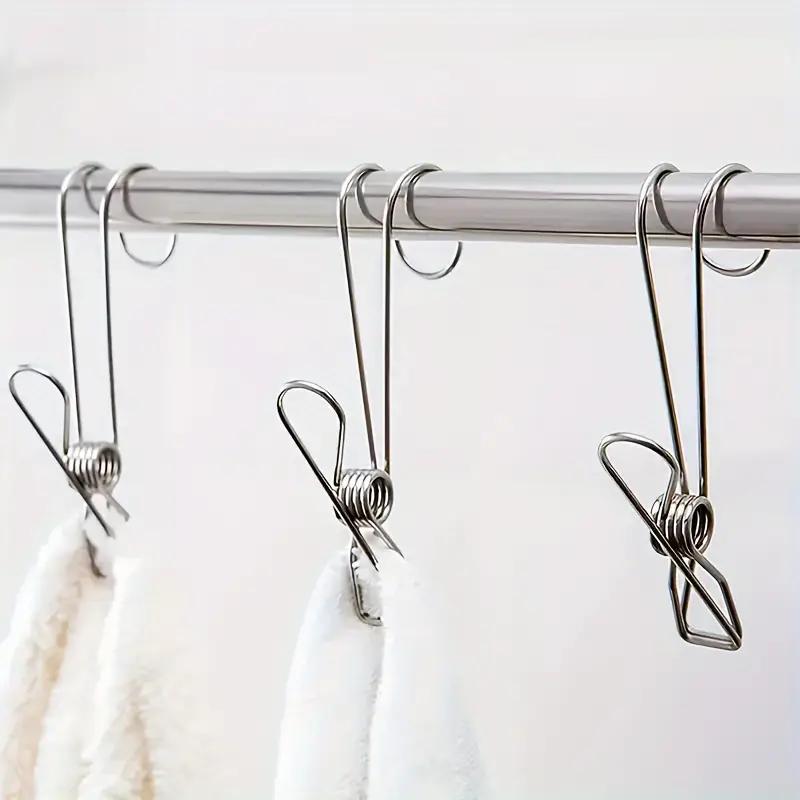 1PCS Multifunctional Stainless Steel Binder Clip Hook for Hanging Bathroom Fixed Clip Windproof Clothes Drying Rack Clothespin with Hook