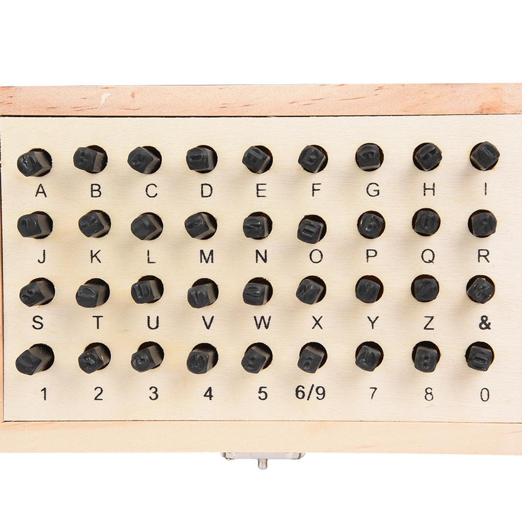 36PCS 4mm Steel Letter & Number Punch Set Alphabet Stamp Die Wooden Box Case