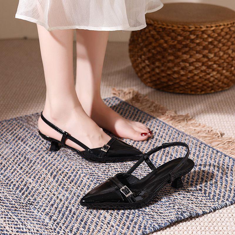 Pointed Toe Buckle Strap Ladies Sandals Solid Shallow Fashion Sexy Party Slingbacks 2025 Summer High Heeled Shoes Woman