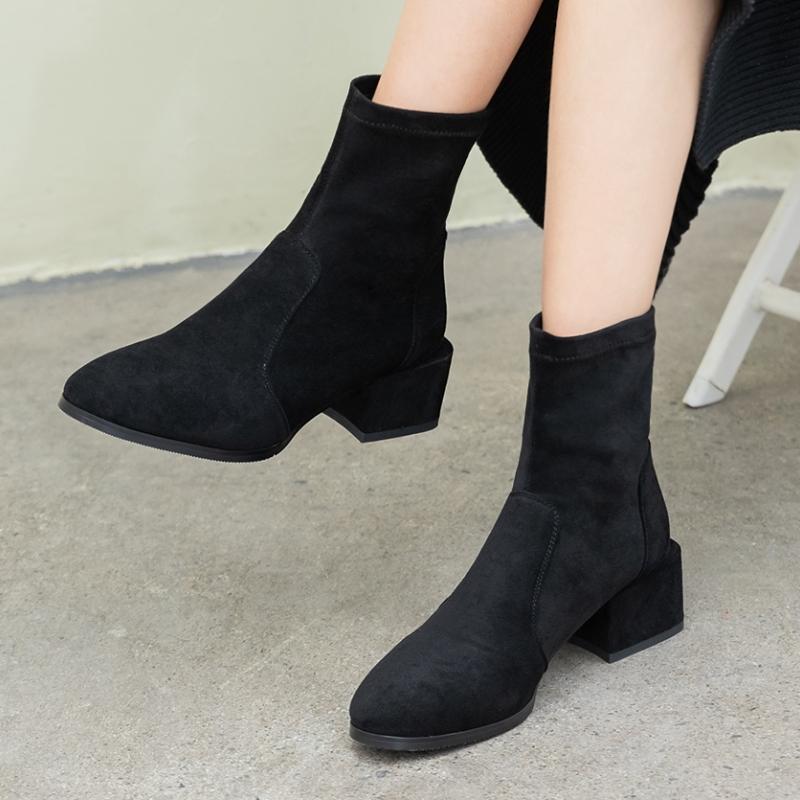 Elegant Ankle Boots for Women 2024 Autumn Winter Flock Black Khaki Short Boot Low Heels Party Shoes Ladies Brand Big Size 45