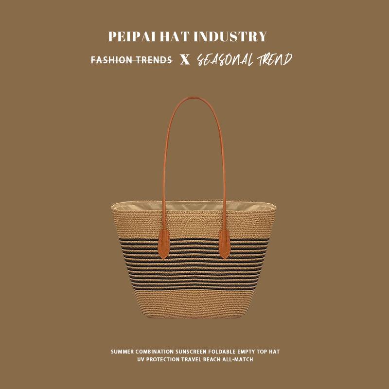 1 Conjunto Chapéu de Sol Estilo Boêmio Feminino + 1 Bolsa de Ombro, Estilo Férias, Chapéu de Palha de Ombro Bolsa Tote de Praia para Viagem de Verão Férias