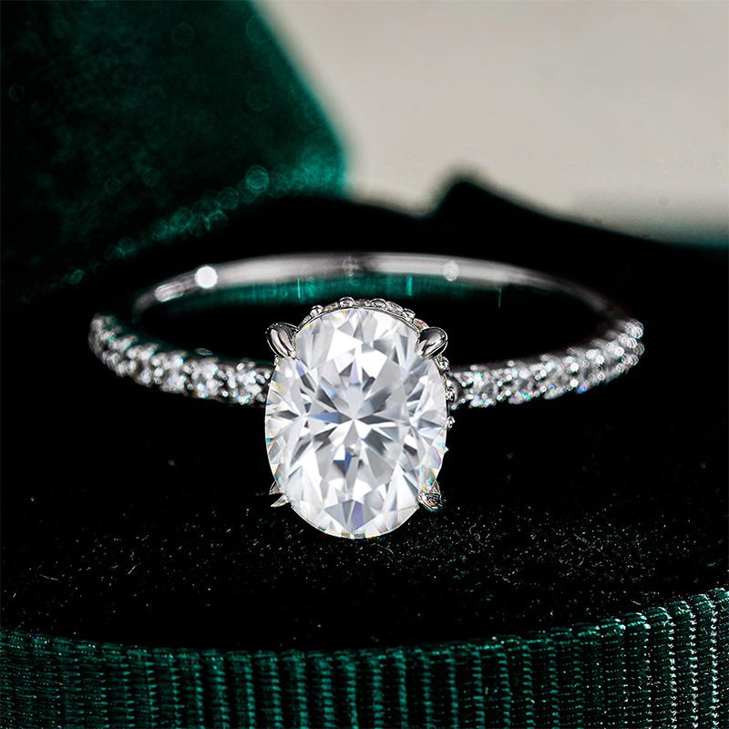 NeeTim 1ct 2ct 3ct Oval Cut Moissanite Rings for Women 925 Silver Lab Diamond Wedding Engagement Ring Gemstone Band