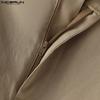 INCERUN Men Zipper Button Waist Solid Pleated Casual Long Pants Trousers