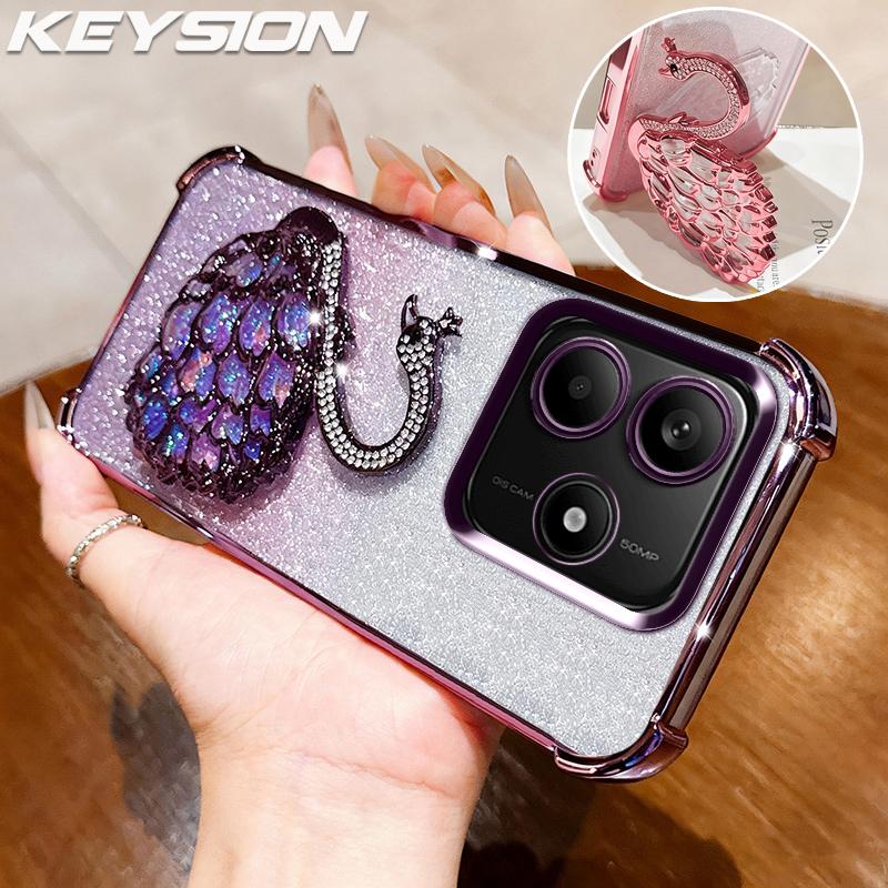 KEYSION Shockproof Plating TPU Phone Case for Remdi Note 14 4G 5G Glitter Jewelled Swan Kickstand Cover for Redmi Note 14
