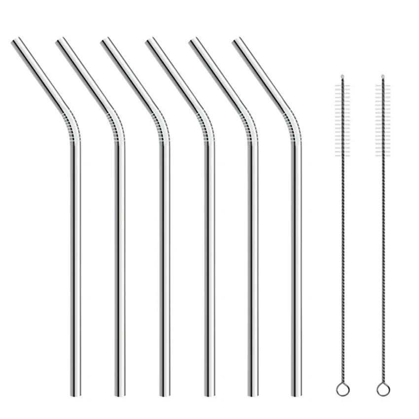 2/4/8Pcs Drinking Straw Reusable Straws with Cleaner Brush Set High Quality Eco Friendly Stainless Steel Metal Straw For Mugs