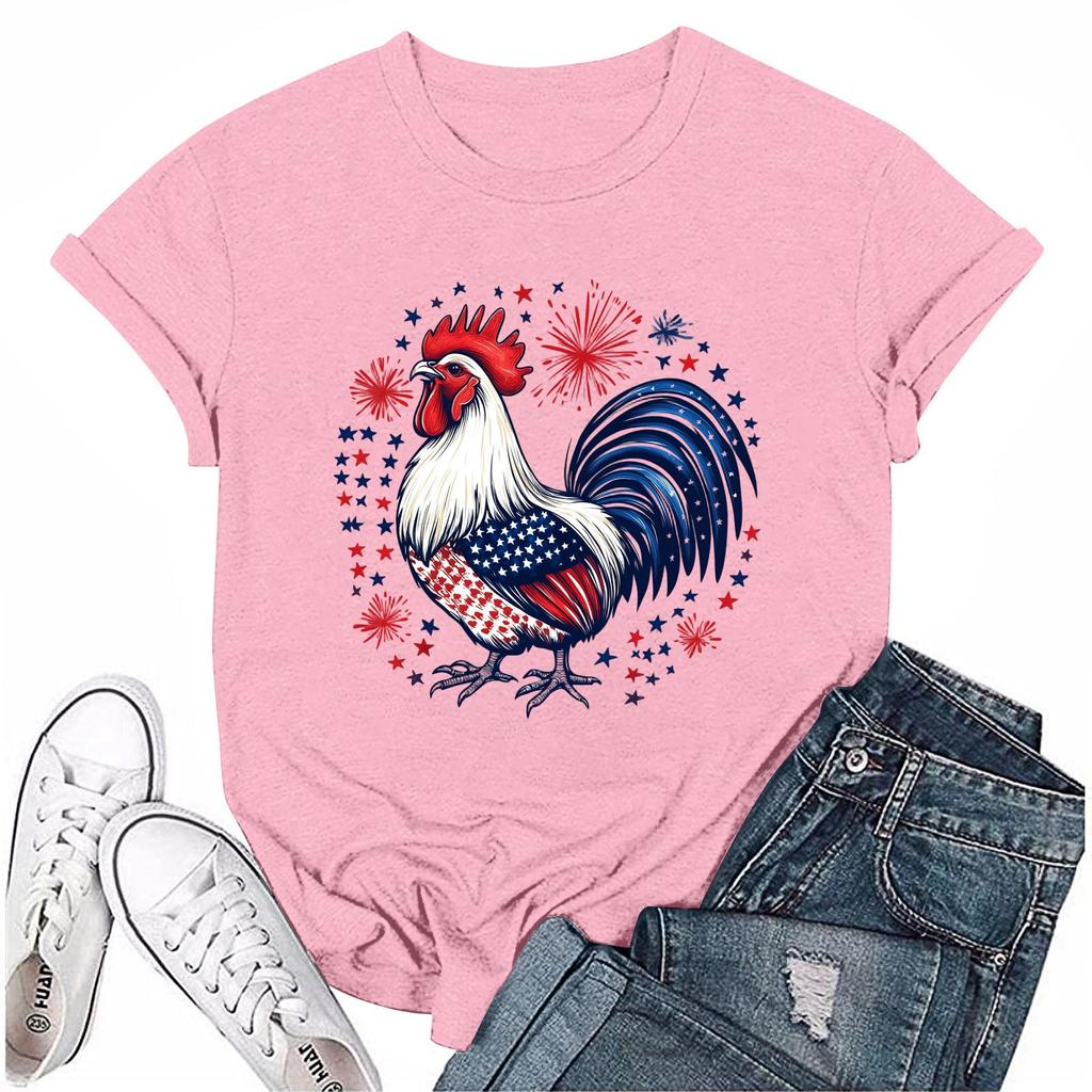 Dámské ležérní tričko s krátkým rukávem a potiskem ke Dni nezávislosti s kulatým výstřihem