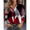 Blusa da Donna Moda Bottoni Geometrici Collo a Revers Camicie da Donna a Manica Lunga Abbigliamento da Donna Abbigliamento Femminile