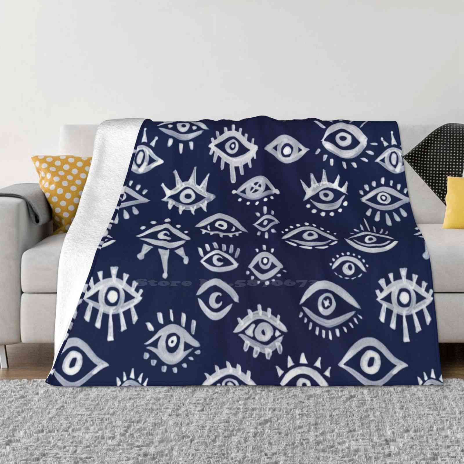 

Mystic Eyes – White On Navy Fashion Soft Warm Flannel Blanket Evil Eyes Evileye Amulet Charm Mint Gold Egyptian Hamsa Eyeball 30x40in