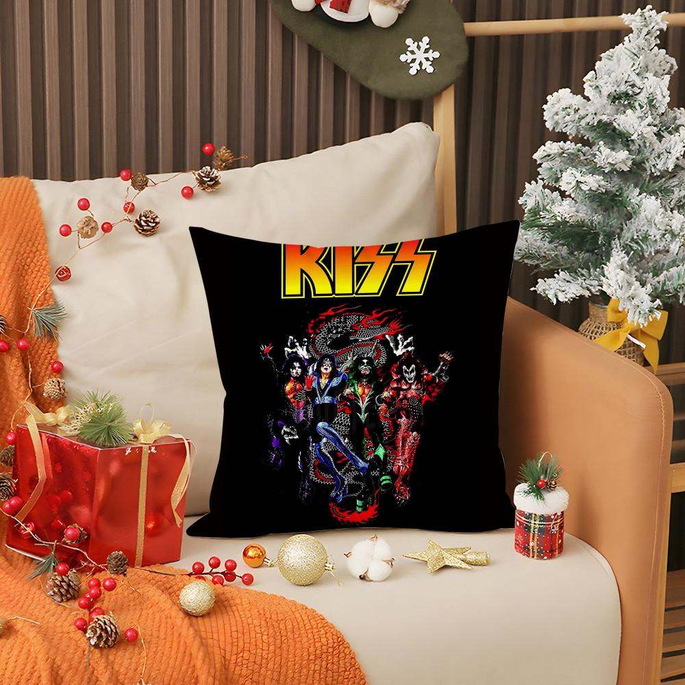 American Rock K-Kiss Band Pillow Case Anti-dustmite Pillow Invisible zipper silky short plush Sofa cushion cover