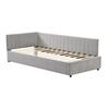 Low Daybed Upholstered Sofa Bed 90x200CM Slatted Frame Velvet Fabric Sleeping Couch Modern Grey Beige Living Room Single Day with Sponge Filling