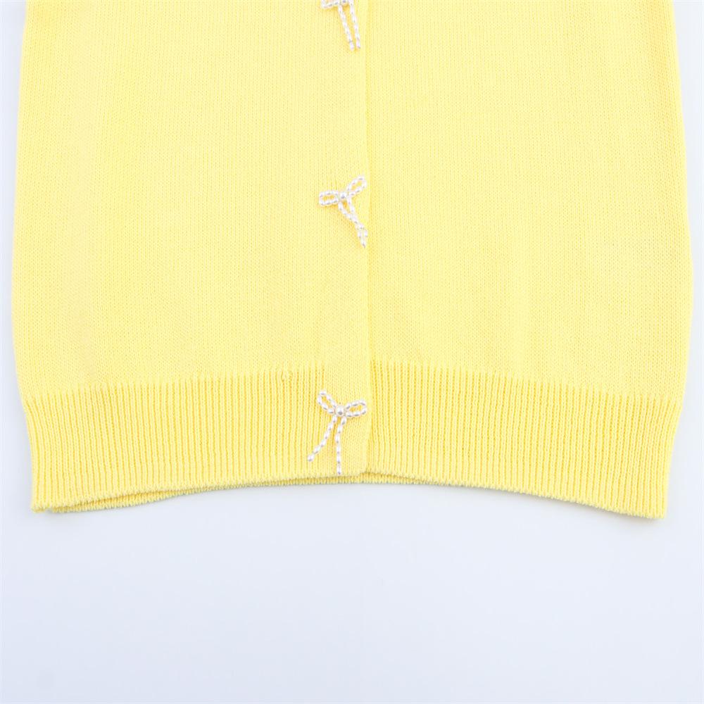 Women's Cross-Border Bow Button-Up Short Sleeve Knit Cardigan Sweater