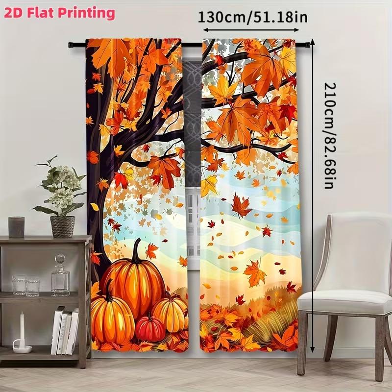 Autumn Harvest Print Curtains Suitable Bedroom Living Room Kitchen Decoration Home Window Curtain Set Of 2 Made Polyester Washable Ready