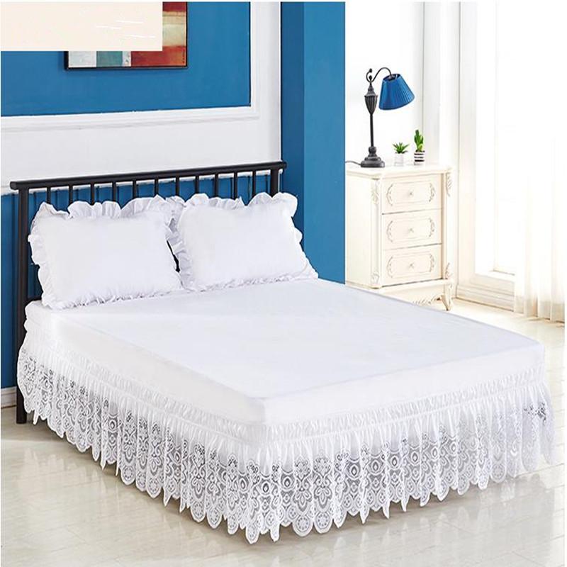 Top Selling Nice Eleagnt Jacquard Craft Stereoscopic Lace Floral Ruffles Bed Skirt With Strong Elastic Belt -15 Inch High