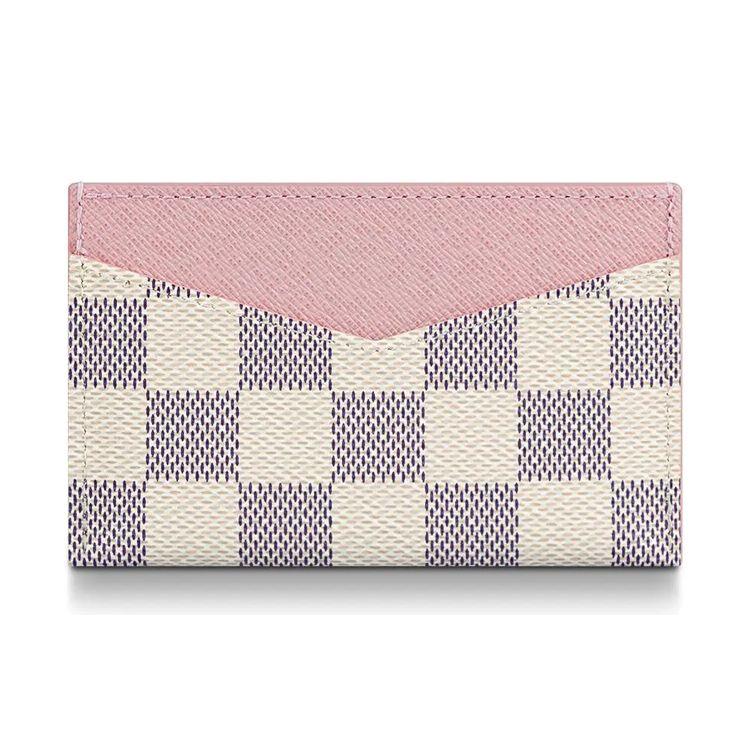 Louis Vuitton Daily Checkered Canvas Leather Card Holder Women Accessories Ballet-Pink N60286