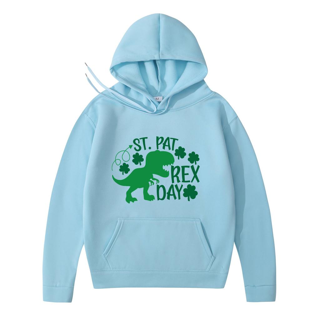2025 New Hooded Sweater Loose Letter Lucky Four-leaf Printed Coat Solid Color Kangaroo Pocket Drawstring College Style Joker Tops