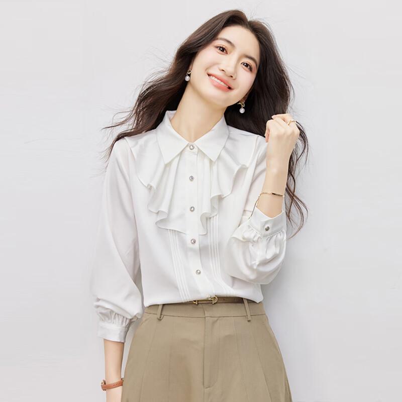 Women's Ruffle Lapel Long Sleeve Commuter Blouse