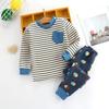 Children Three-layer Cotton Thickening Warm Two-piece Long-sleeved Round Neck Cartoon Print Bottoming Shirt + Trousers