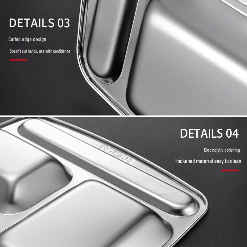 Six-Compartment 304 Stainless Steel Meal Tray