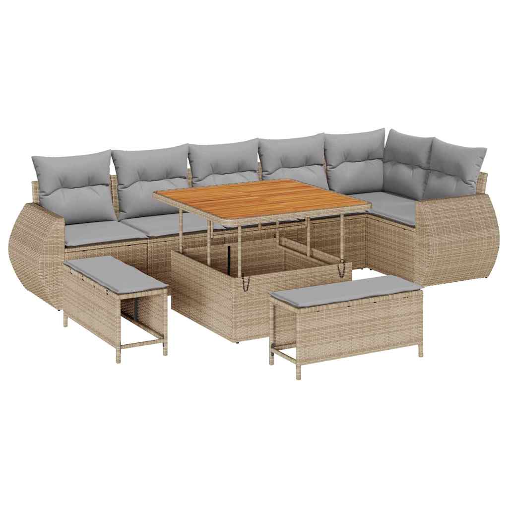 Garden Sofa Set 9 pcs Beige Poly Rattan