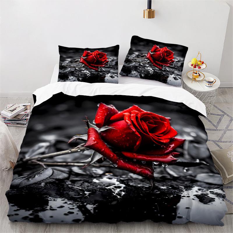 Rose Series 3D Digital Printing Three-Piece Bedding Kit Bed Sheet Quilt Cover