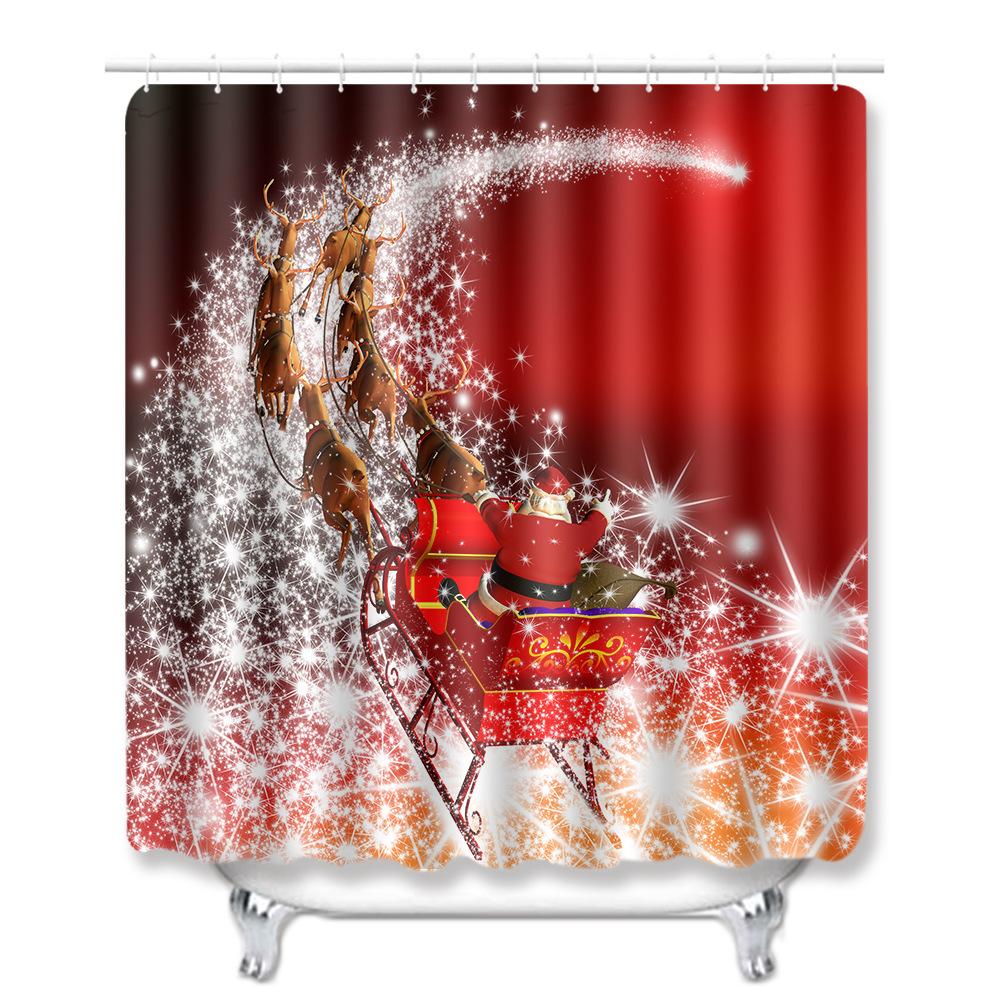 Christmas Shower Curtain Floor Mat Combination Four-Piece Set Kitchen Door Mat Bedroom Living Room Carpet