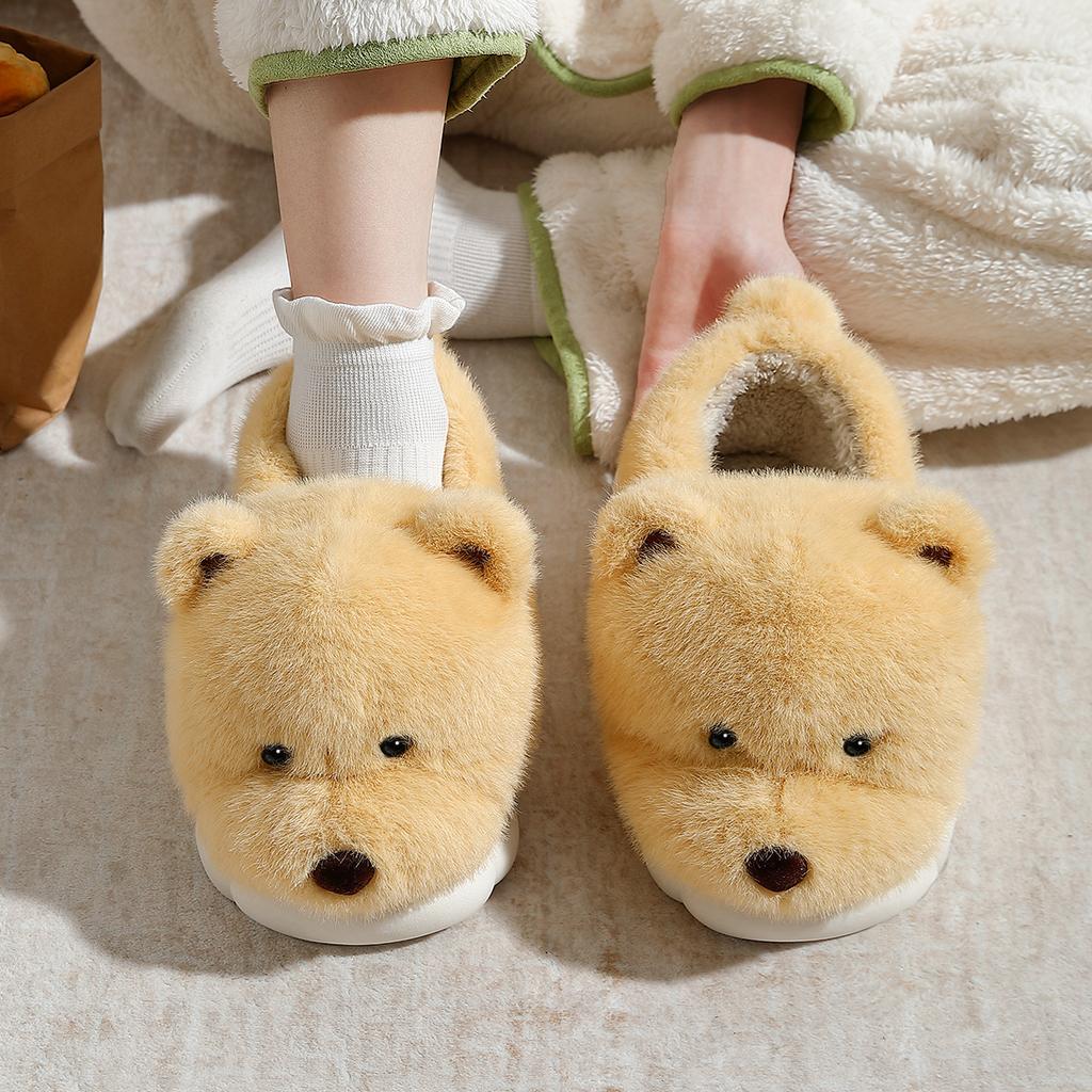 Cotton Slippers Winter Cute Bear Indoor Home Cartoon Plush Thermal Bag and Couple Cotton Shoes Winter