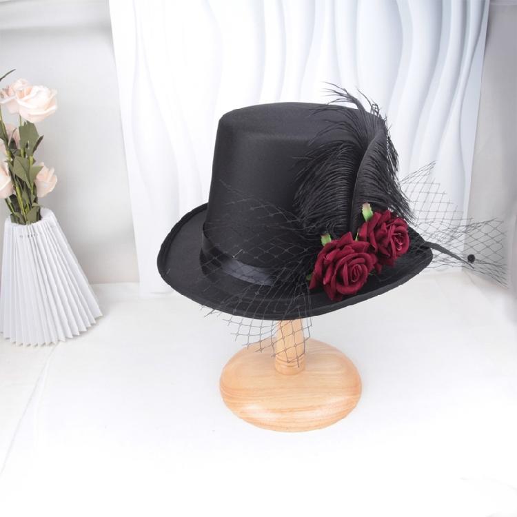 Steampunk Victorian Mini Top Hat Gothic Flower Feather Hat Halloween Cosplay Costume Party Hat for Womens Men Gift