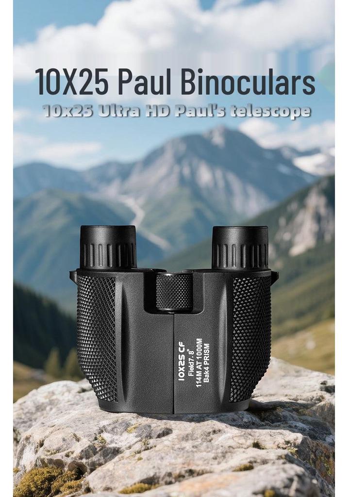 Anti-Paul 10x25 Binoculars with Low-Light Night Vision, High Magnification, Portable for Mountaineering & Camping, HD Quality, Customizable Logo.