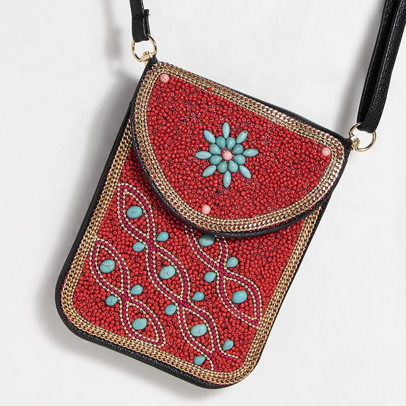 Bohemian Style Pu Flower Embellished Shoulder Bag With Magnet Closure For Daily Use