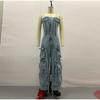 High Street Denim Jumpsuit Women Patchwork Strapless Single Breasted Pockets Wide Leg Jumpsuits 2025 Spring Summer Lady New Solid Color Jumpsuit