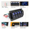 4 Gang IP68 Waterproof Boat Rocker Switch Panel DC 12-24V LED Digital Voltmeter + Dual USB (QC 3.0 & Type-C) Fast Charging Pre-Wired Toggle Switch