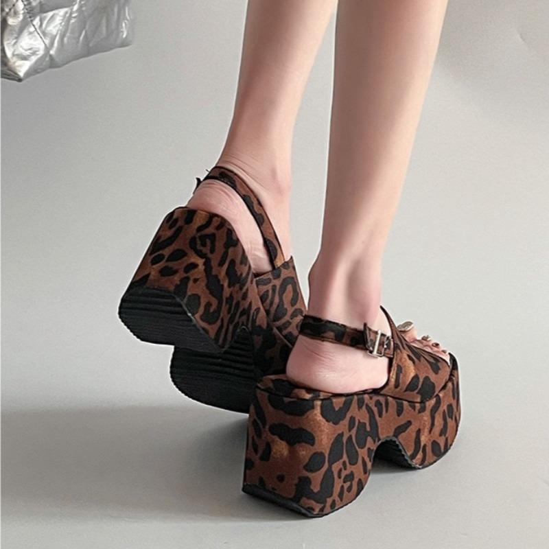 Mode Sommer Damenmode Leopardenmuster Zehenfreie Sandalen Plateau Party High Heels Designer Freizeitschuhe für Damen Zapatillas Mujer