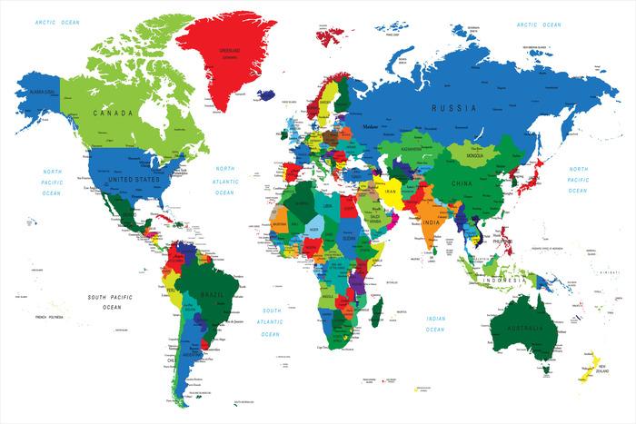 Photomural World Map Washable Fleece 368x254