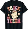 Trick Or Teeth Ghost Groovy Dental Halloween Treat Cute Black T-shirt, Idea Gift