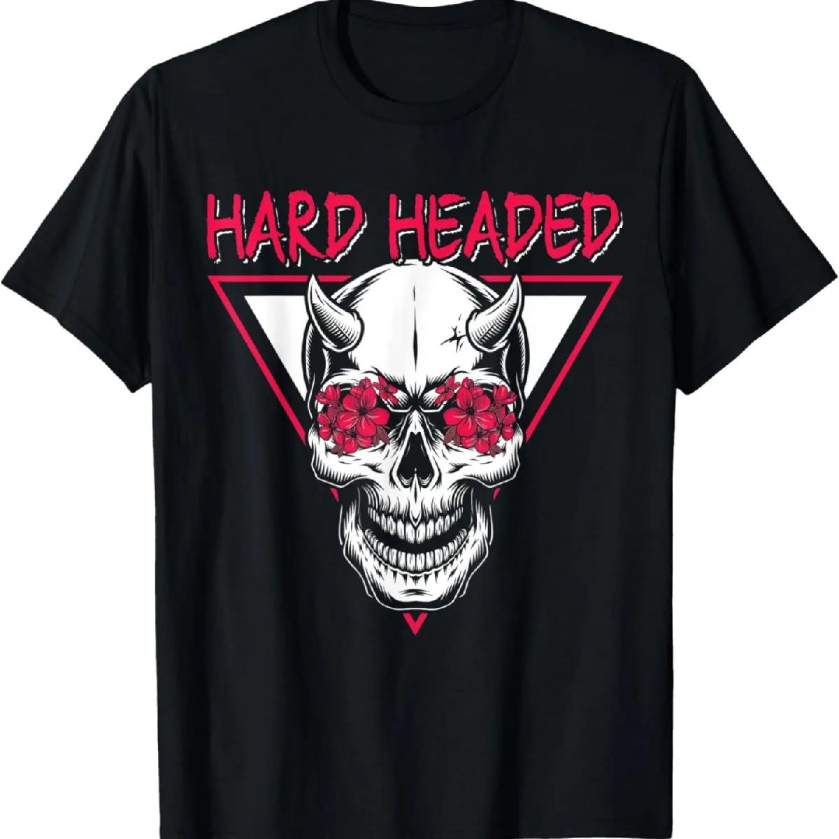 

Hard Headed Red Roses Skull Horn Rock Tattoo Design Gift T-Shirt XXXXXL чорний