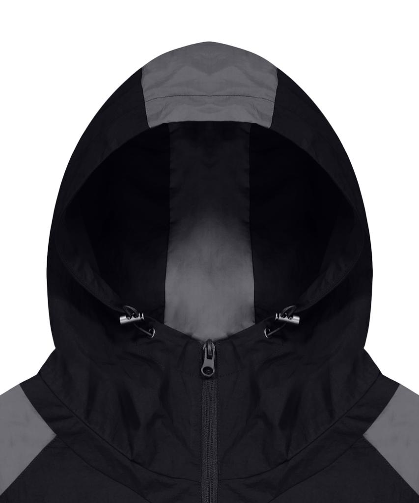 STANDARDERROR 87-Stan268 Nylon Track Color Block Curved Hood Gorp Windbreaker Black