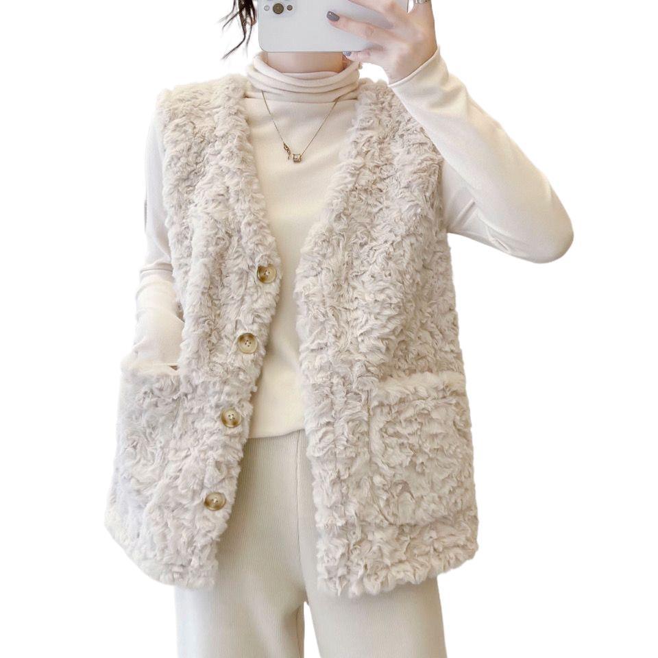 Imitation lamb wool vest women's autumn and winter thin rabbit fur vest fashion fur fur vest warm foreign style