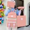 New Elementary School Student Schoolbag for Girls with Lightweight Large Capacity Junior High School Student Campus Backpack Four Piece Set